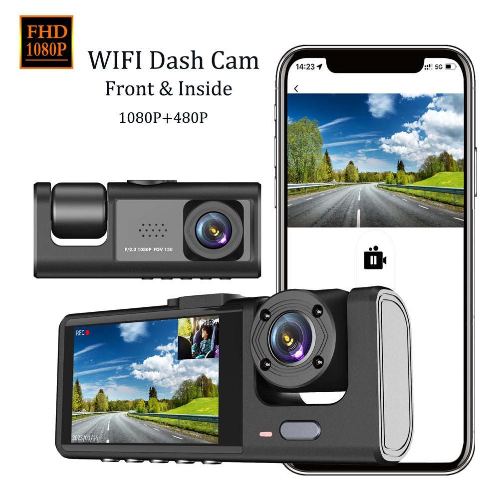 Y16 bil-DVR-dashcam 1080P HD med parkeringsovervågning, 3 kameraer og køreoptager