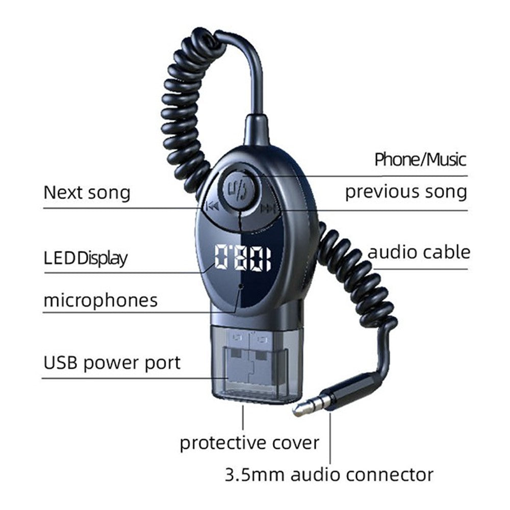 W8 Bilstereo-adapter Bluetooth-kompatibel modtager FM-sender med teleskopkabel
