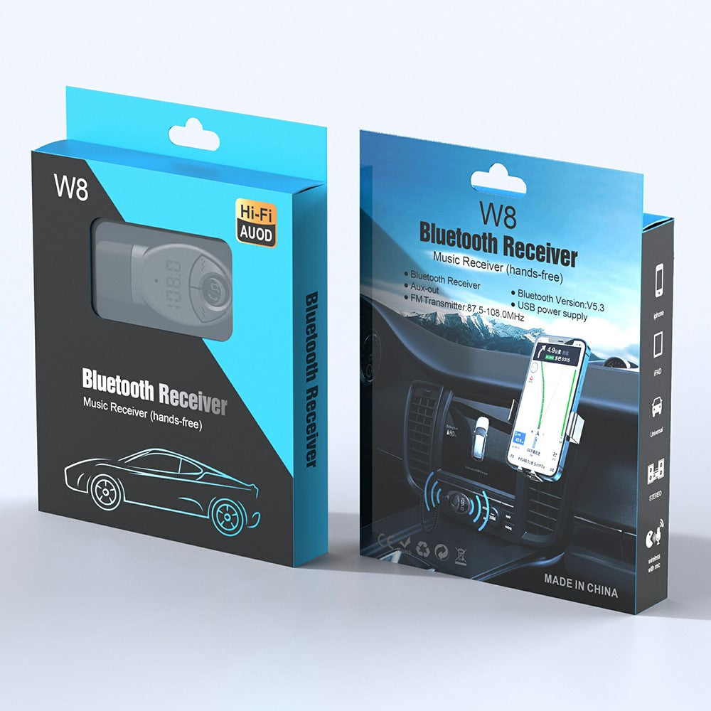 W8 Bilstereo-adapter Bluetooth-kompatibel modtager FM-sender med teleskopkabel