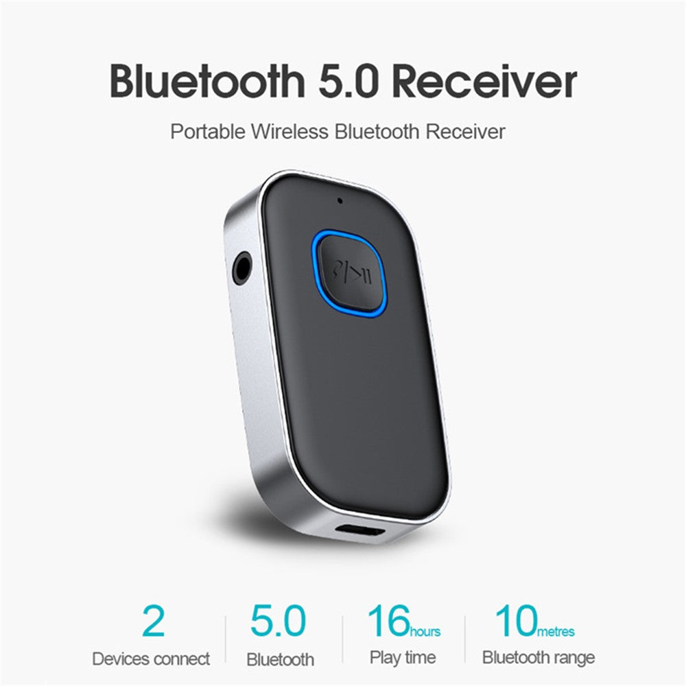 J22 Wireless Car Bluetooth-compatible Adapter Built-in Microphone Hands-free Call Audio Receiver with 3.5mm AUX Port