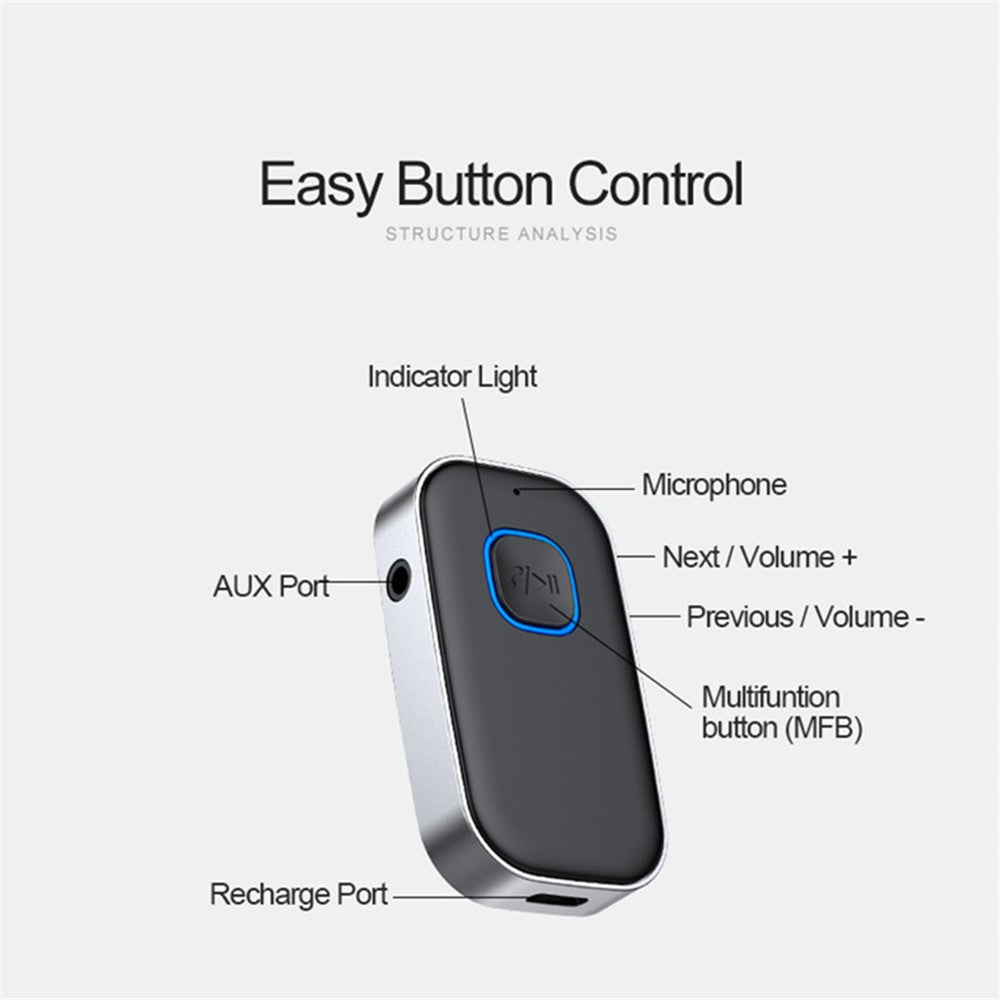 J22 Wireless Car Bluetooth-compatible Adapter Built-in Microphone Hands-free Call Audio Receiver with 3.5mm AUX Port