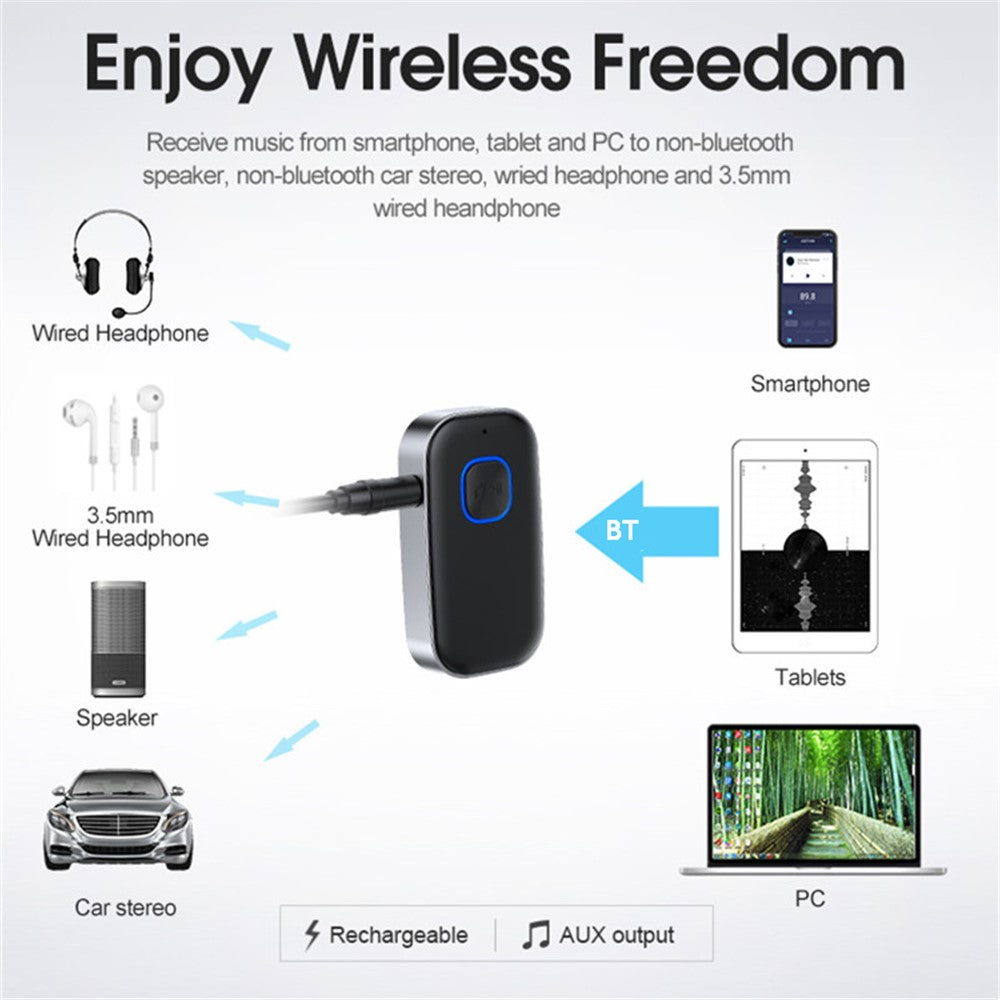 J22 Wireless Car Bluetooth-compatible Adapter Built-in Microphone Hands-free Call Audio Receiver with 3.5mm AUX Port