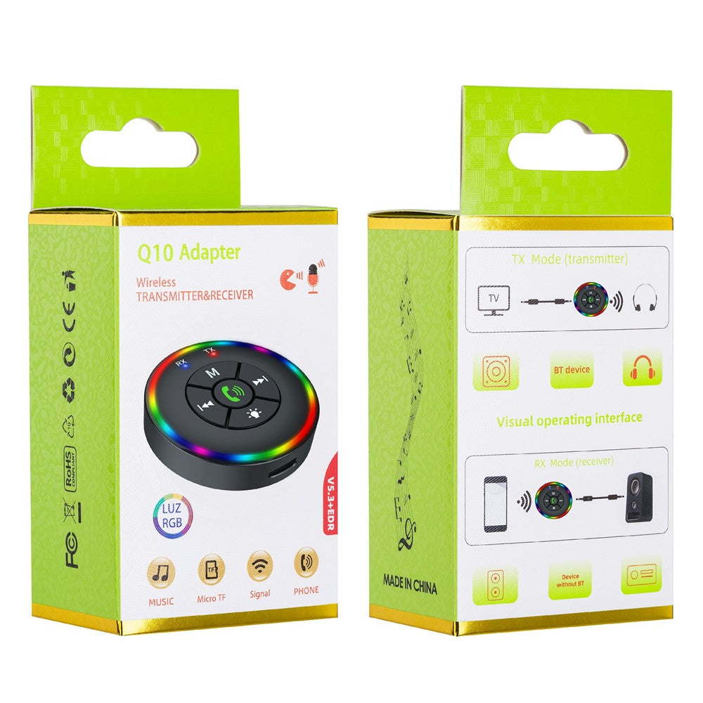 Q10 2-in-1 Bluetooth-compatible 5.3 Wireless Transmitter / Receiver MP3 Player Adapter with Colorful Atmosphere Lamp