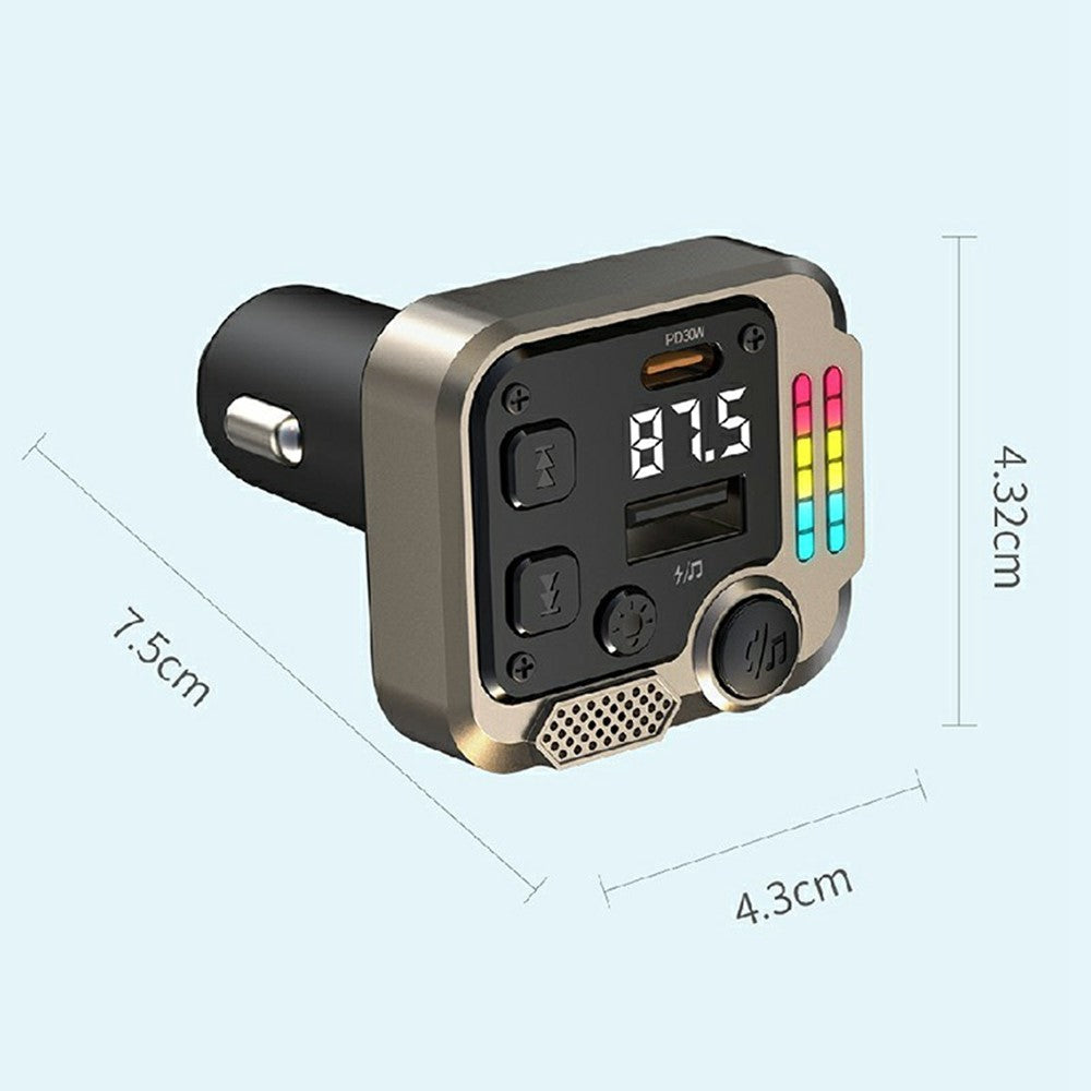 C68 Bluetooth-compatible FM Transmitter Car Adapter PD 30W Dual Port Car Charger Music Player Hands-Free Call