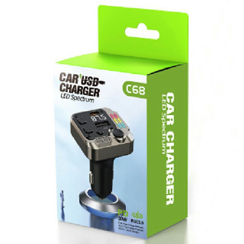 C68 Bluetooth-compatible FM Transmitter Car Adapter PD 30W Dual Port Car Charger Music Player Hands-Free Call
