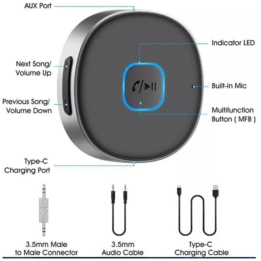 J33 Støjreduktion Bil Bluetooth-kompatibel Adapter Trådløs Én-tast Håndfri Opkald Audio Receiver