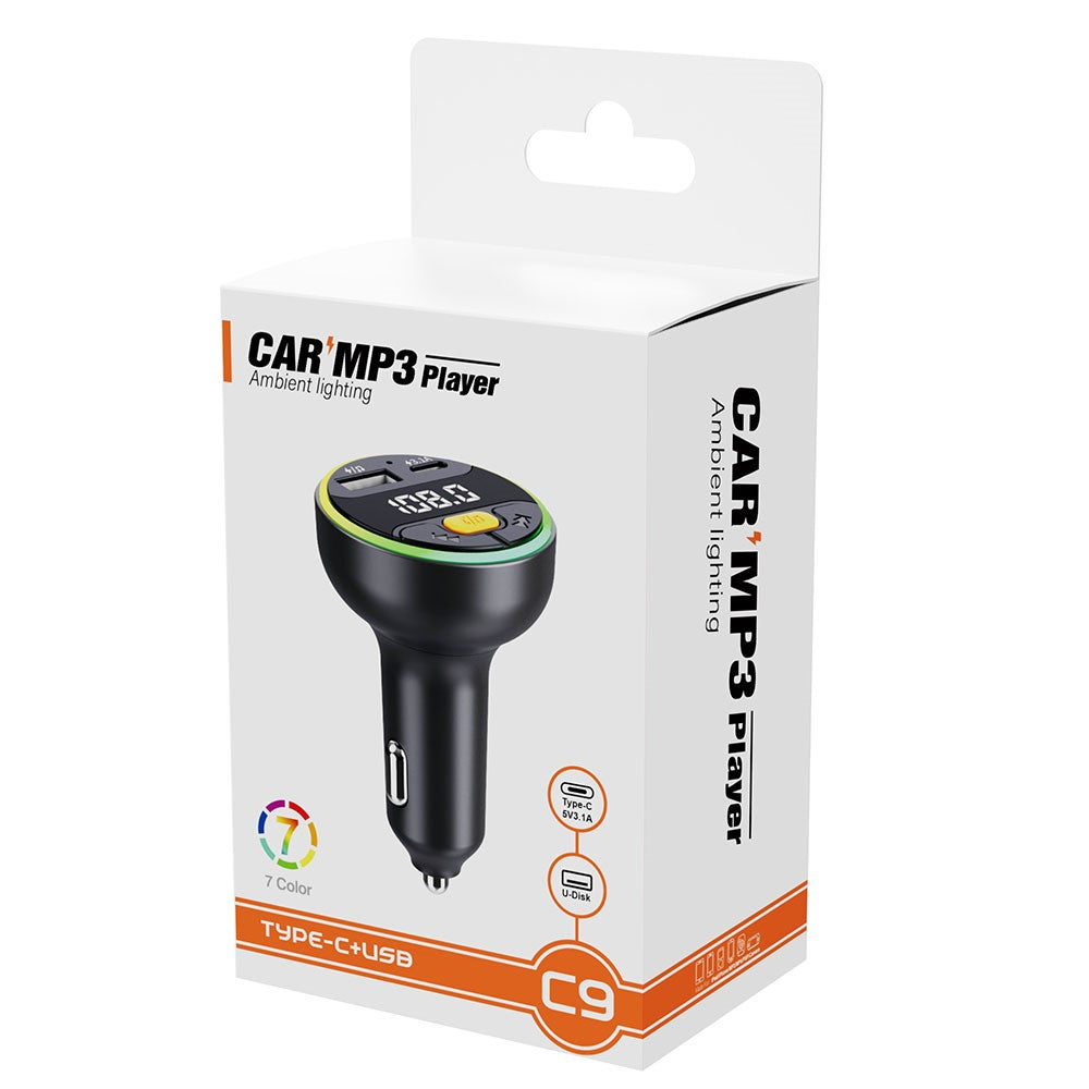 C9 Multifunctional Bluetooth-compatible Car MP3 Player USB Type-C Charger Digital Display FM Transmitter