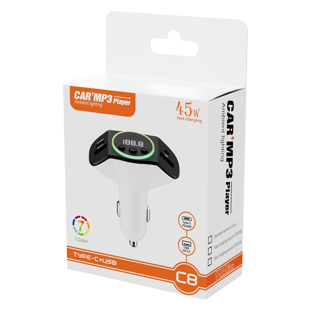 C8 Dual USB Port Car Charger Bluetooth-compatible 5.3 Receiver Hands-Free Calling with AUX Port