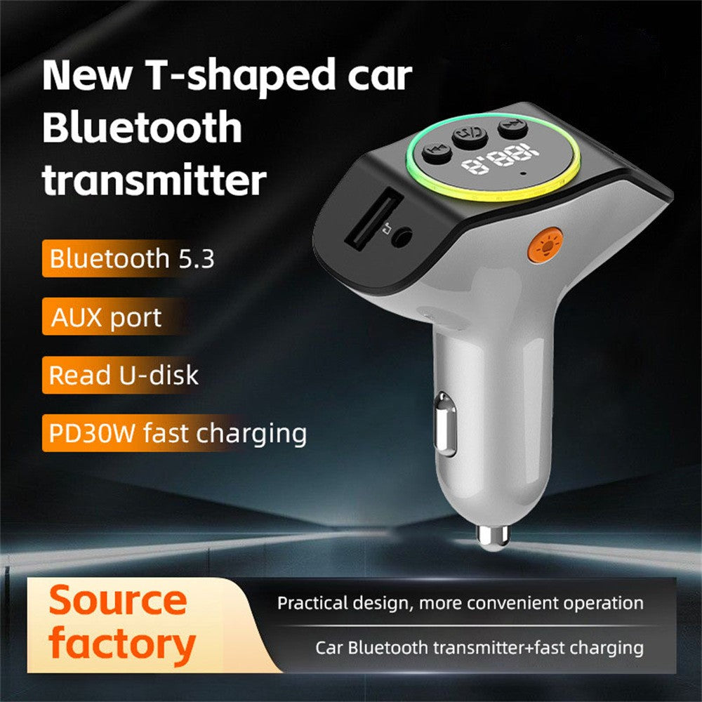 C8 Dual USB Port Car Charger Bluetooth-compatible 5.3 Receiver Hands-Free Calling with AUX Port