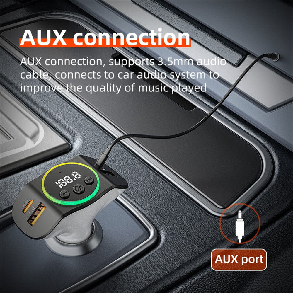 C8 Dual USB Port Car Charger Bluetooth-compatible 5.3 Receiver Hands-Free Calling with AUX Port