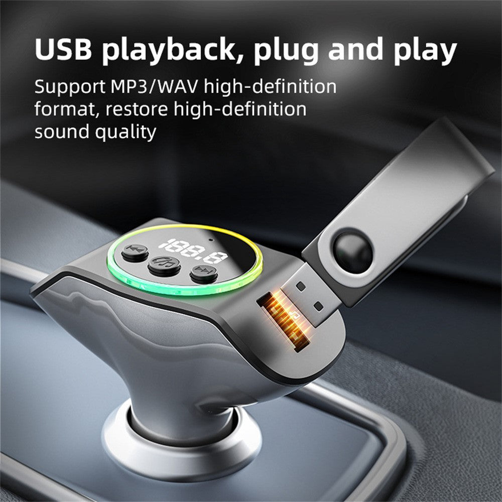 C8 Dual USB Port Car Charger Bluetooth-compatible 5.3 Receiver Hands-Free Calling with AUX Port