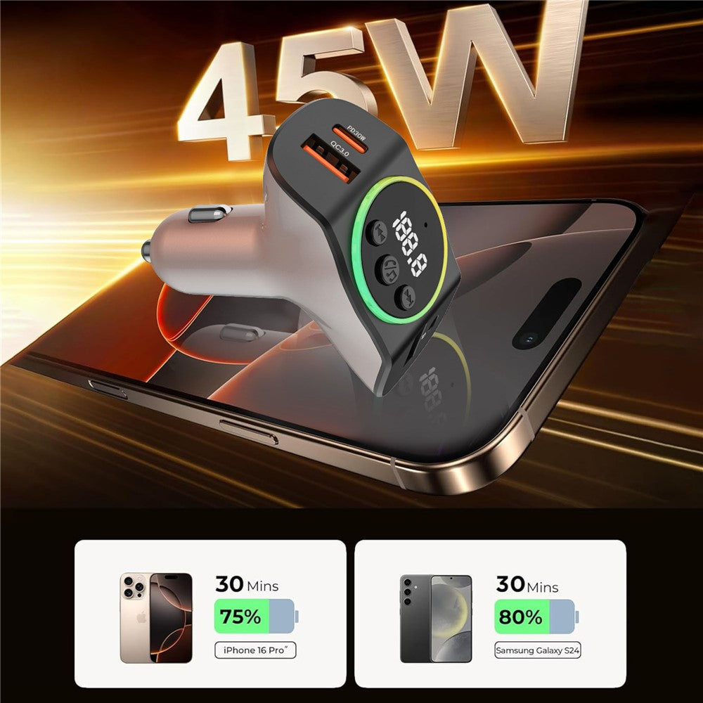 C8 Dual USB Port Car Charger Bluetooth-compatible 5.3 Receiver Hands-Free Calling with AUX Port