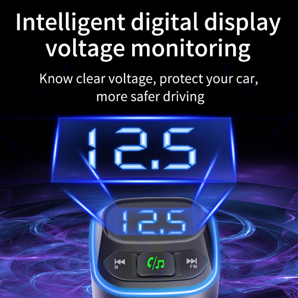 BC80 Car Charger Bluetooth-Compatible MP3 Player Hands-Free Calling Voltage Display Adapter