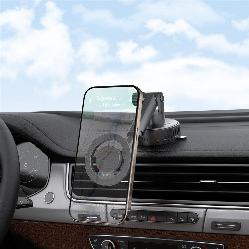 BUDI CM591B Adjustable Magnetic Phone Mount for Car 360 Degree Rotation Suction Cup Base Cellphone Holder