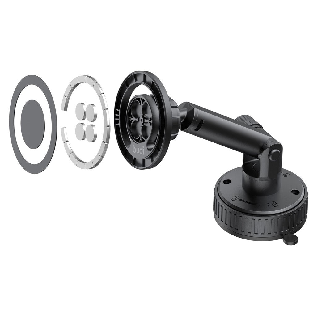 BUDI CM591B Adjustable Magnetic Phone Mount for Car 360 Degree Rotation Suction Cup Base Cellphone Holder
