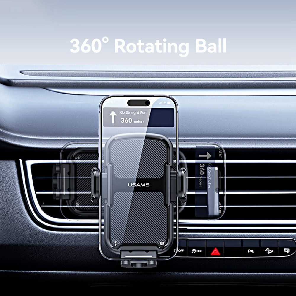 USAMS ZJ085 Air Vent Car Phone Holder One Touch Lock Release Rotating Phone Mount with Alloy Hook