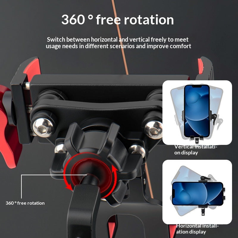 BENGGUO Cykel Motorcykel mobilhållare 360-graders rotation Justerbar Styrhållare Aluminiumlegering Anti-Shake
