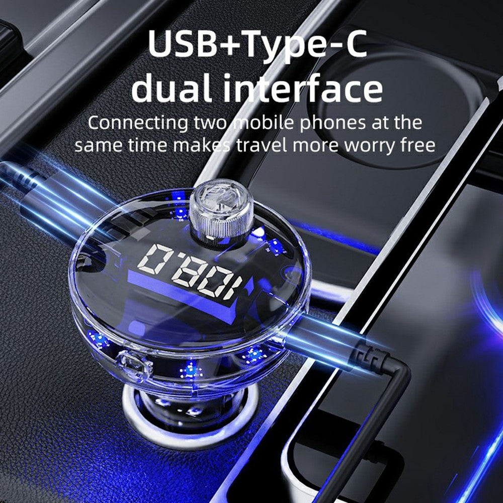 C10 Multifunctional Car MP3 Player Adapter BT Hands-Free FM Transmitter Car Charger with USB / Type-C Ports