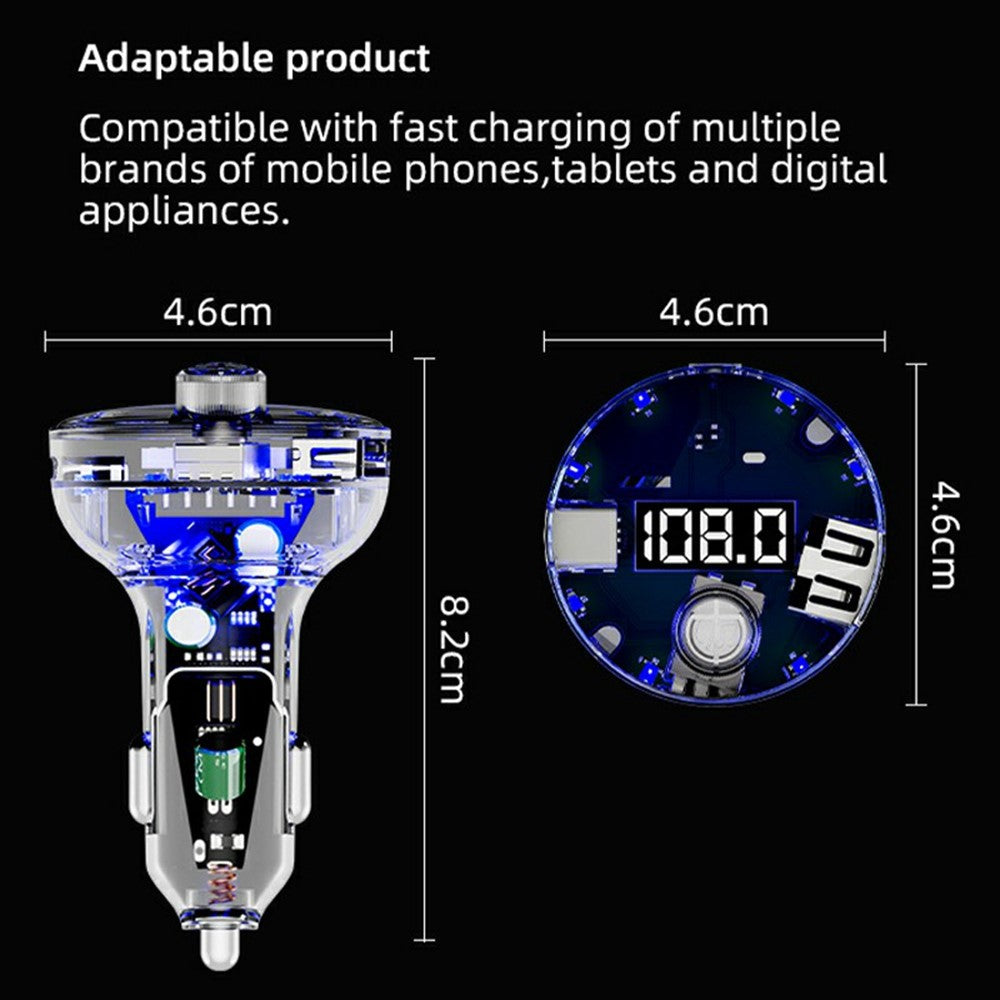 C10 Multifunctional Car MP3 Player Adapter BT Hands-Free FM Transmitter Car Charger with USB / Type-C Ports