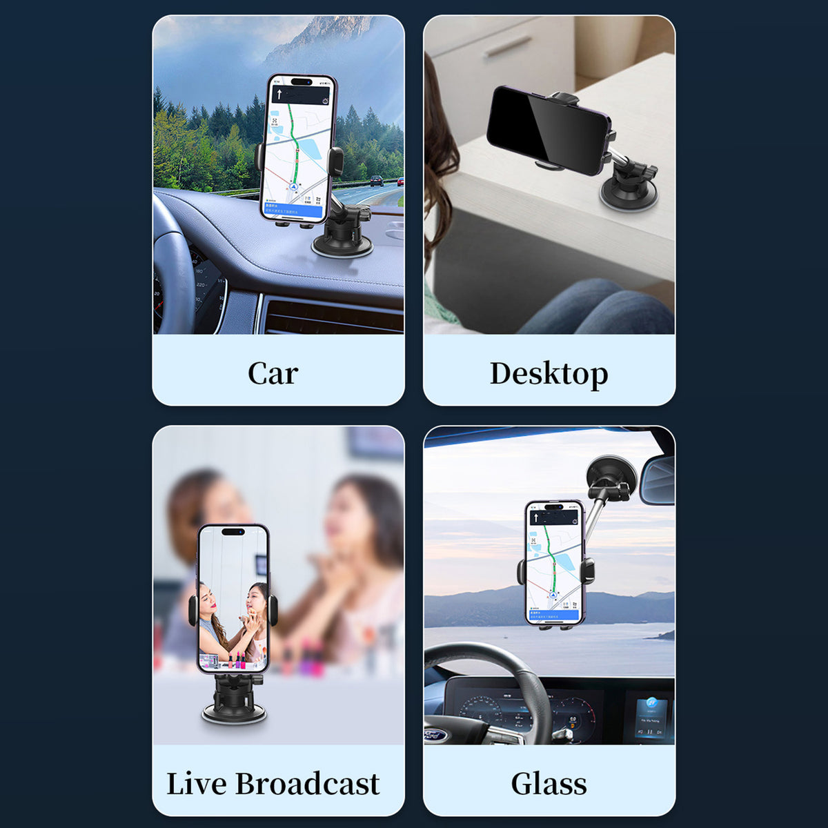 HS17+C17 Car Phone Holder Dashboard Windshield Suction Cup Mount 360 Degree Rotatable Cellphone Bracket