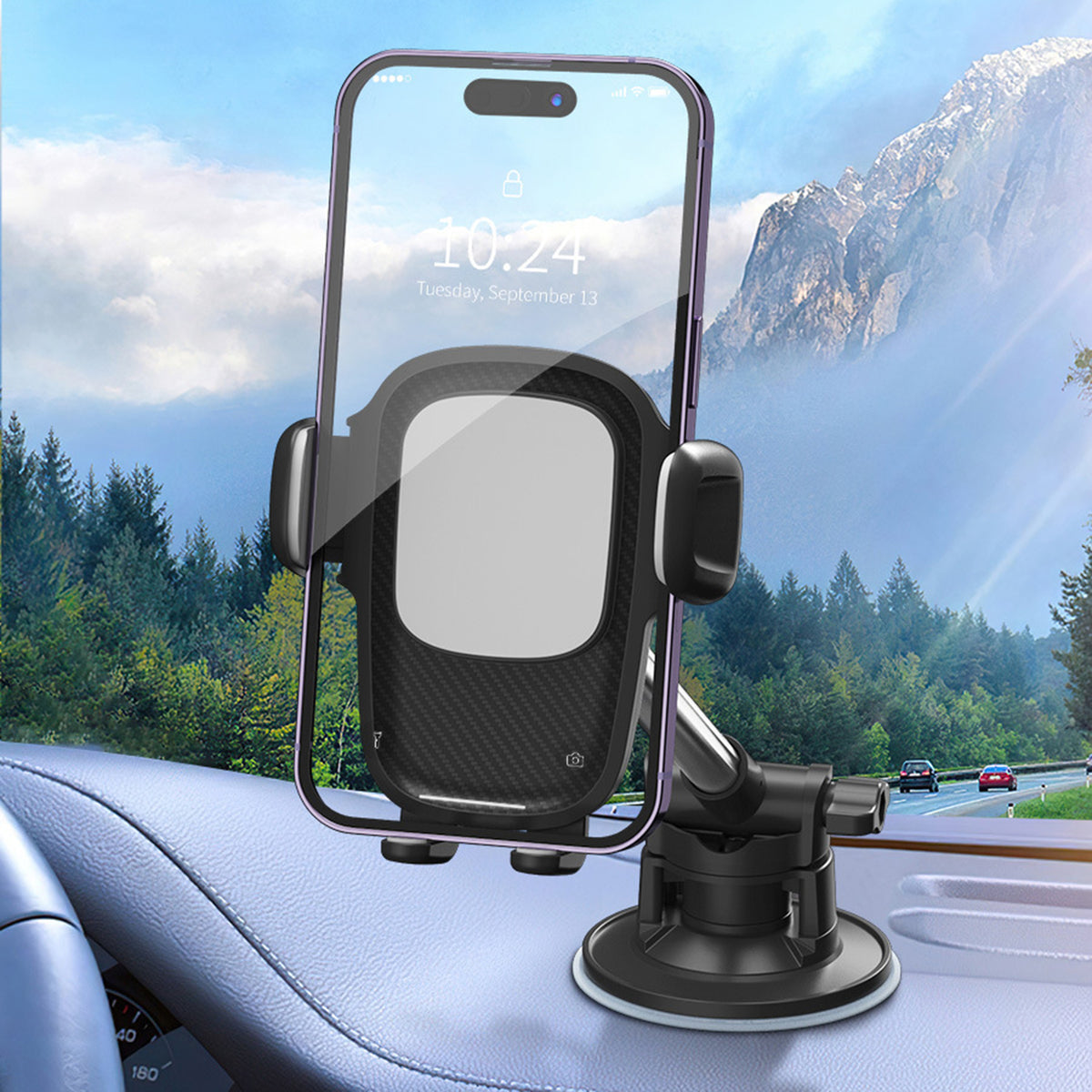 HS17+C17 Car Phone Holder Dashboard Windshield Suction Cup Mount 360 Degree Rotatable Cellphone Bracket