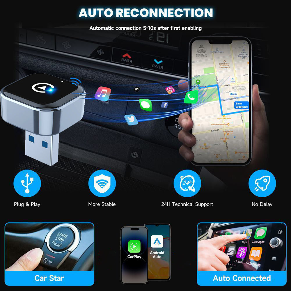 K16C Mini USB Dongle Plug and Play 2 in 1 Wired to Wireless CarPlay Android Auto Adapter