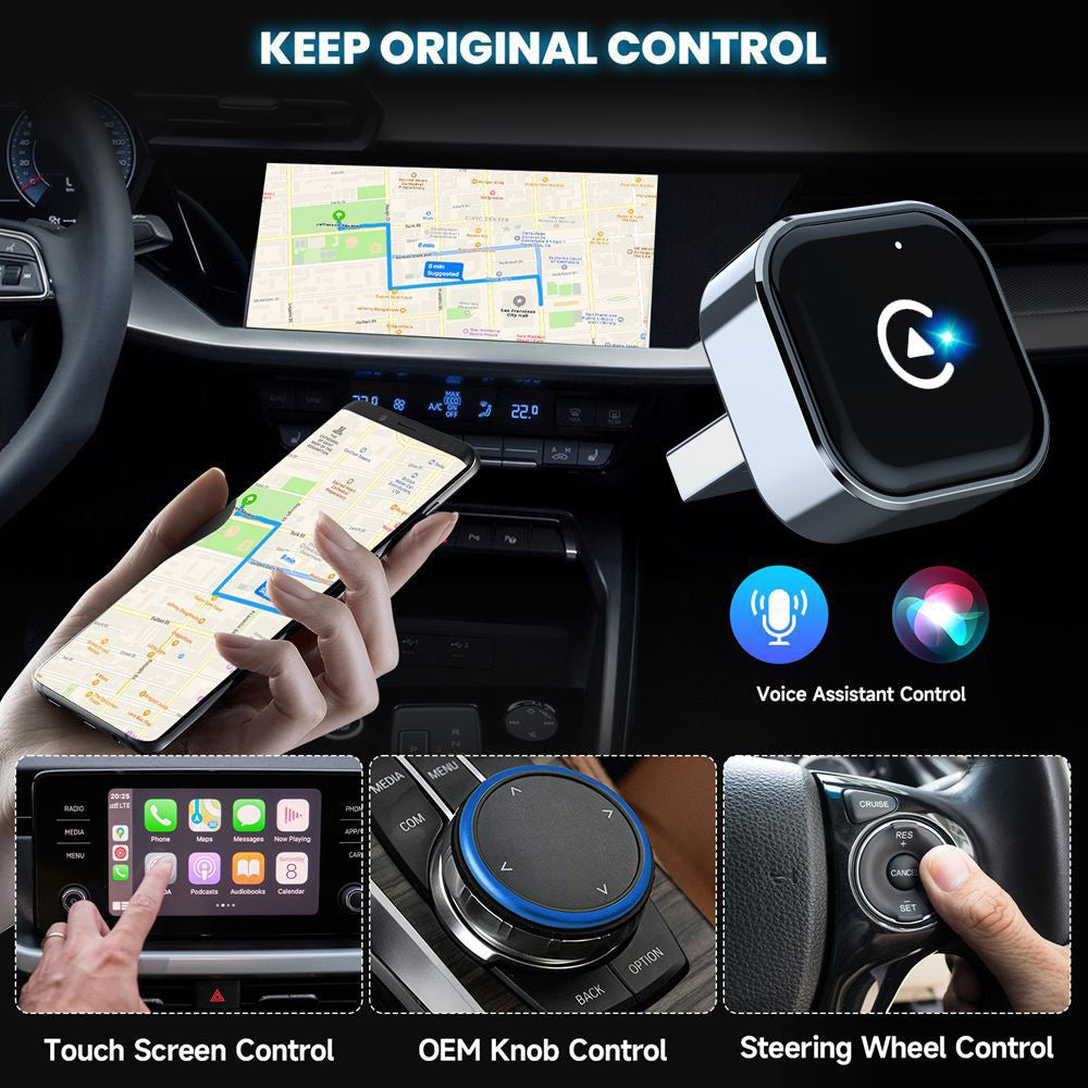 K16C Mini USB Dongle Plug and Play 2 in 1 Wired to Wireless CarPlay Android Auto Adapter