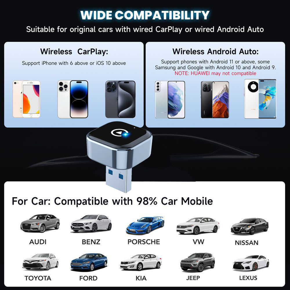 K16C Mini USB Dongle Plug and Play 2 in 1 Wired to Wireless CarPlay Android Auto Adapter