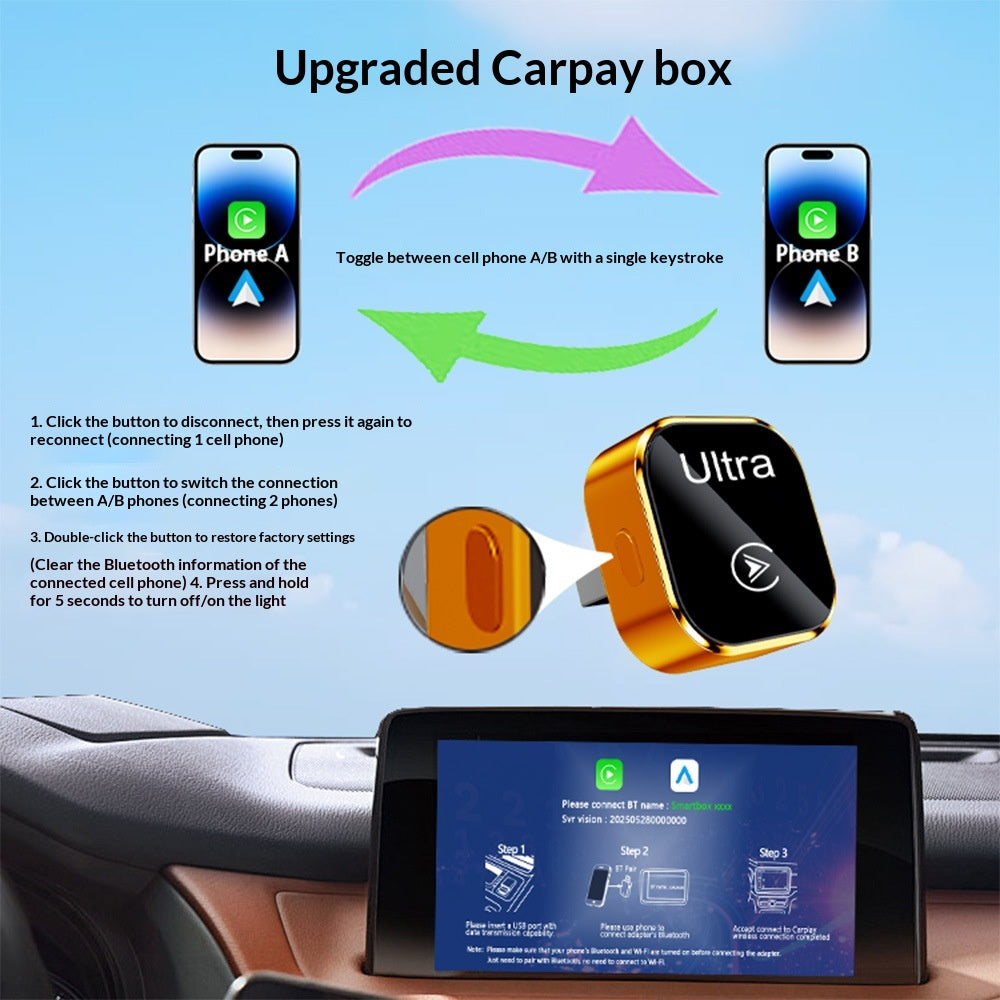 K18 2-i-1 Bluetooth-kompatibel 5.2/WiFi trådløs CarPlay-adapter Android Auto Mini USB-dongle