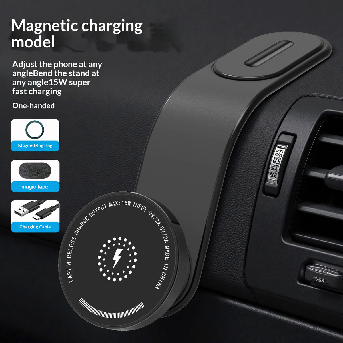 CG3 15W Wireless Charging Magnetic Phone Holder Aluminum Alloy Bendable Arm Car Cellphone Mount