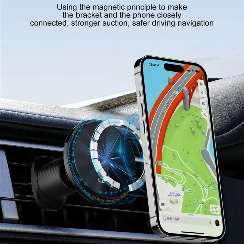 LDNIO MA23 15W Magnetic Wireless Car Charger Stand QI Fast Charging Air Vent Phone Holder Mount