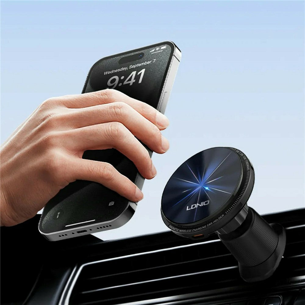 LDNIO MA23 15W Magnetic Wireless Car Charger Stand QI Fast Charging Air Vent Phone Holder Mount