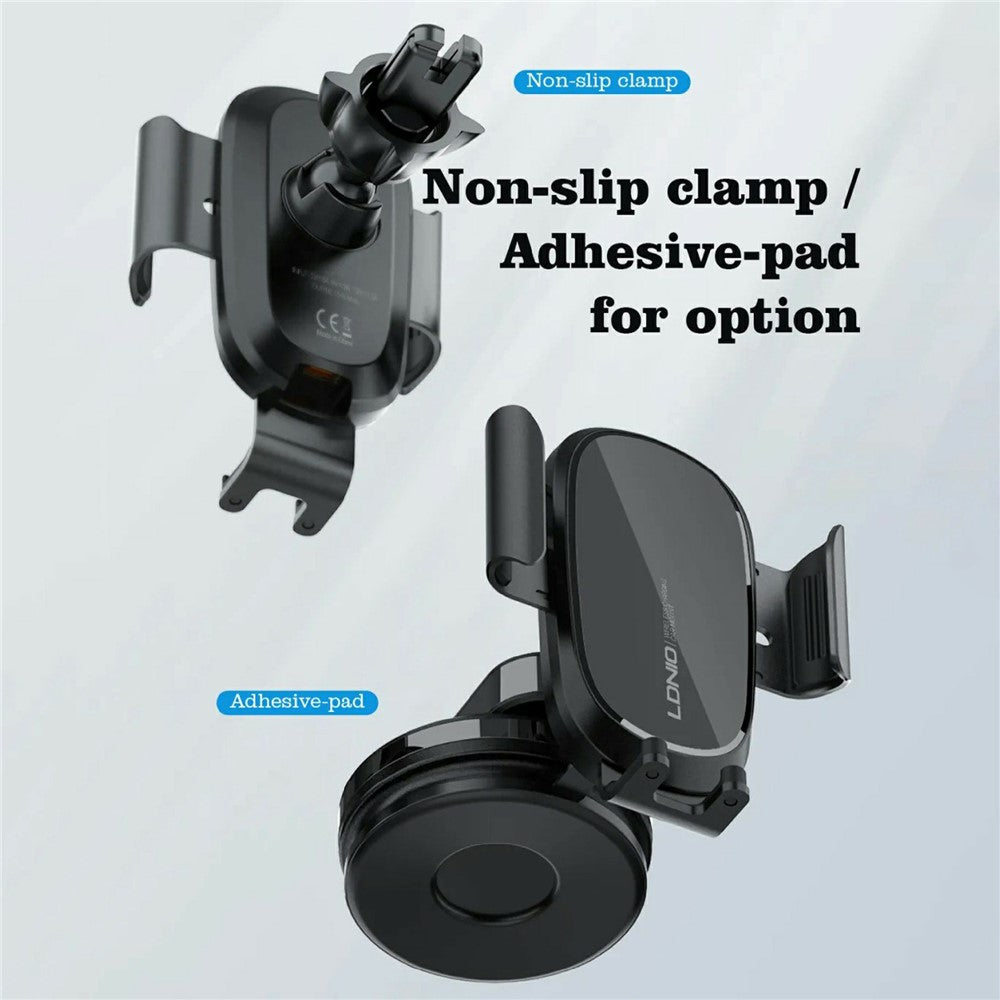 LDNIO MW21-1 15W Wireless Charging Car Mount Automatic Electric Clamping Auto-Grip Phone Holder with Suction Cup Base