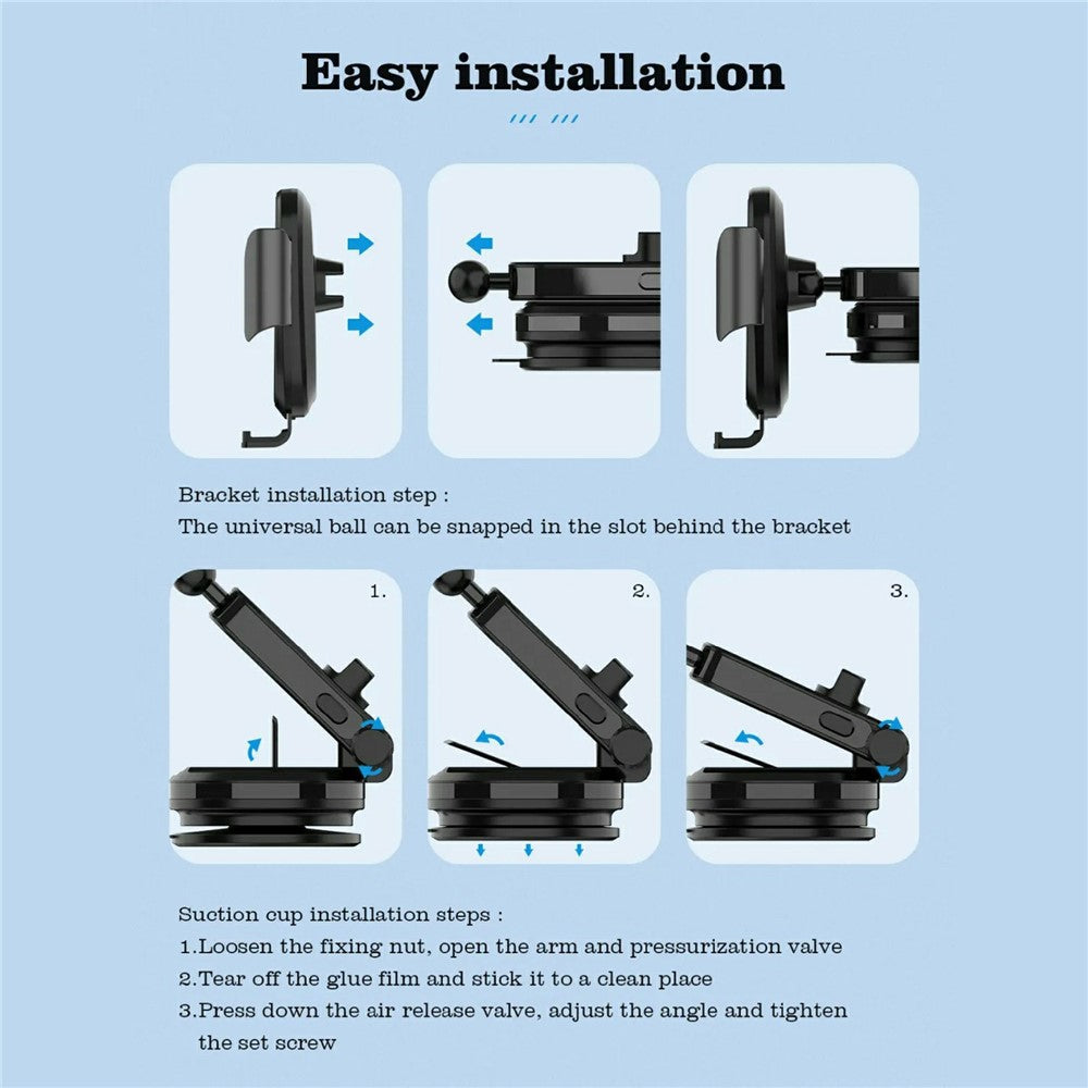 LDNIO MW21-1 15W Wireless Charging Car Mount Automatic Electric Clamping Auto-Grip Phone Holder with Suction Cup Base