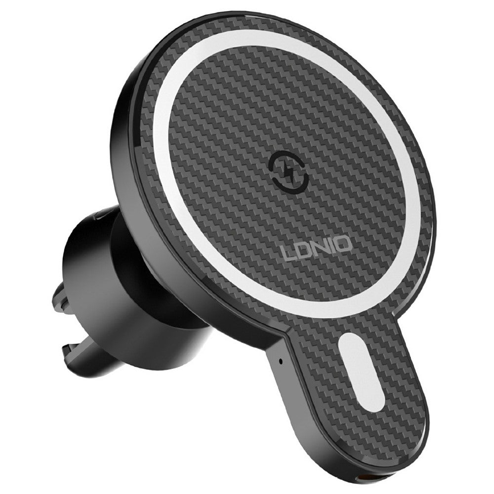 LDNIO MA20-1 15W Magnetic Qi Wireless Charger Car Mount Gravity Positioning Air Vent Phone Holder with Carbon Fiber Texture