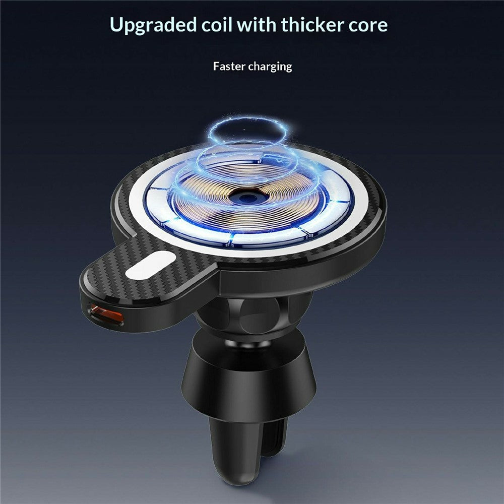 LDNIO MA20-1 15W Magnetic Qi Wireless Charger Car Mount Gravity Positioning Air Vent Phone Holder with Carbon Fiber Texture