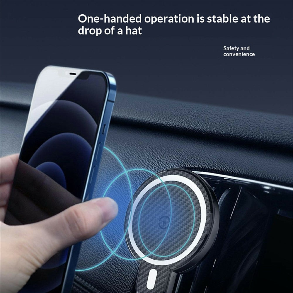 LDNIO MA20-1 15W Magnetic Qi Wireless Charger Car Mount Gravity Positioning Air Vent Phone Holder with Carbon Fiber Texture