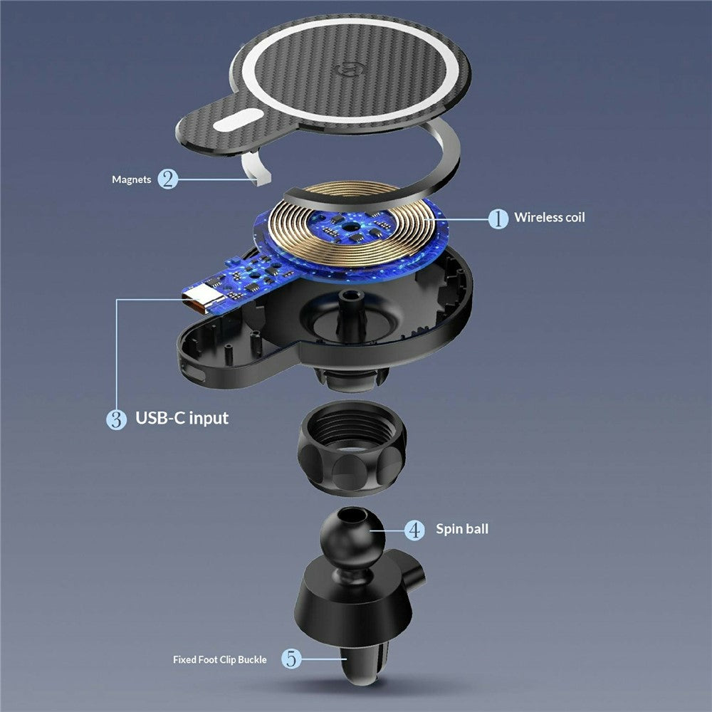 LDNIO MA20-1 15W Magnetic Qi Wireless Charger Car Mount Gravity Positioning Air Vent Phone Holder with Carbon Fiber Texture