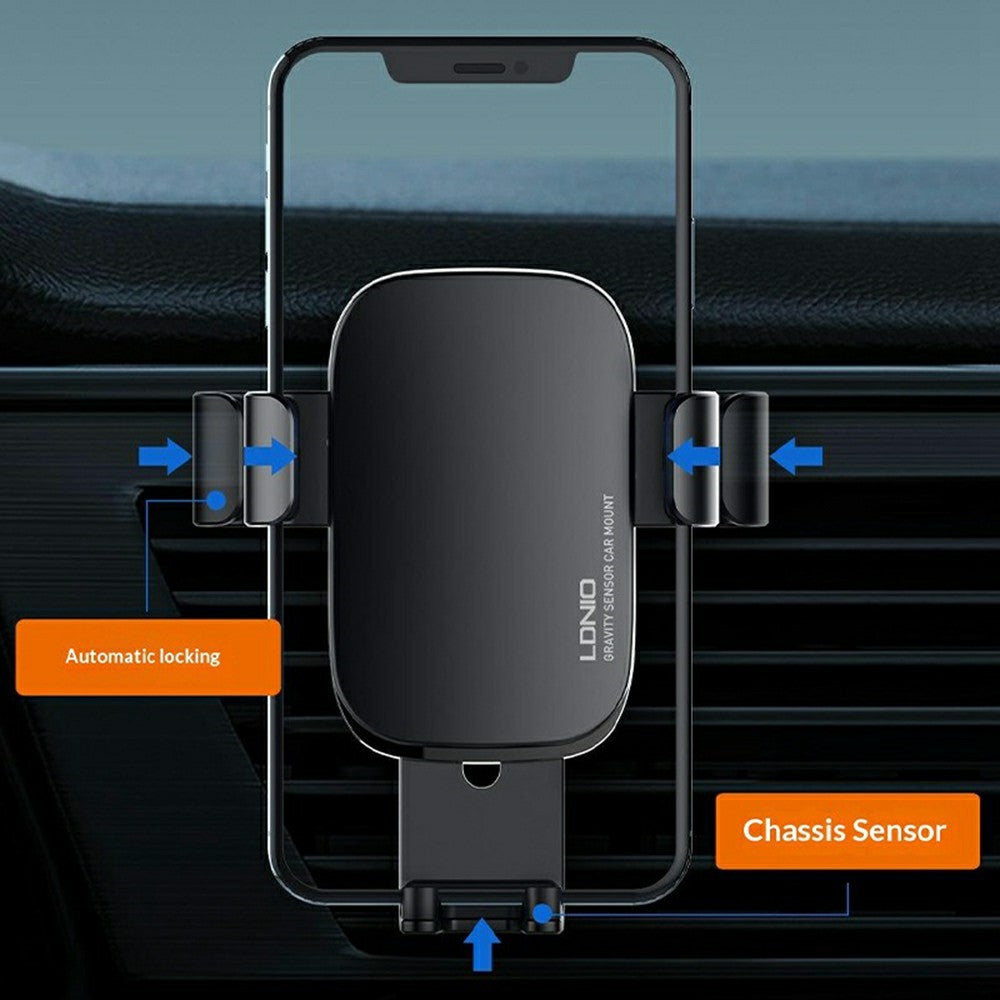 LDNIO MG10 Gravity Sensor Car Phone Holder Air Vent Mount 360 Degree Rotation Auto Lock Phone Mount for 4.7-7 Inch Smartphones