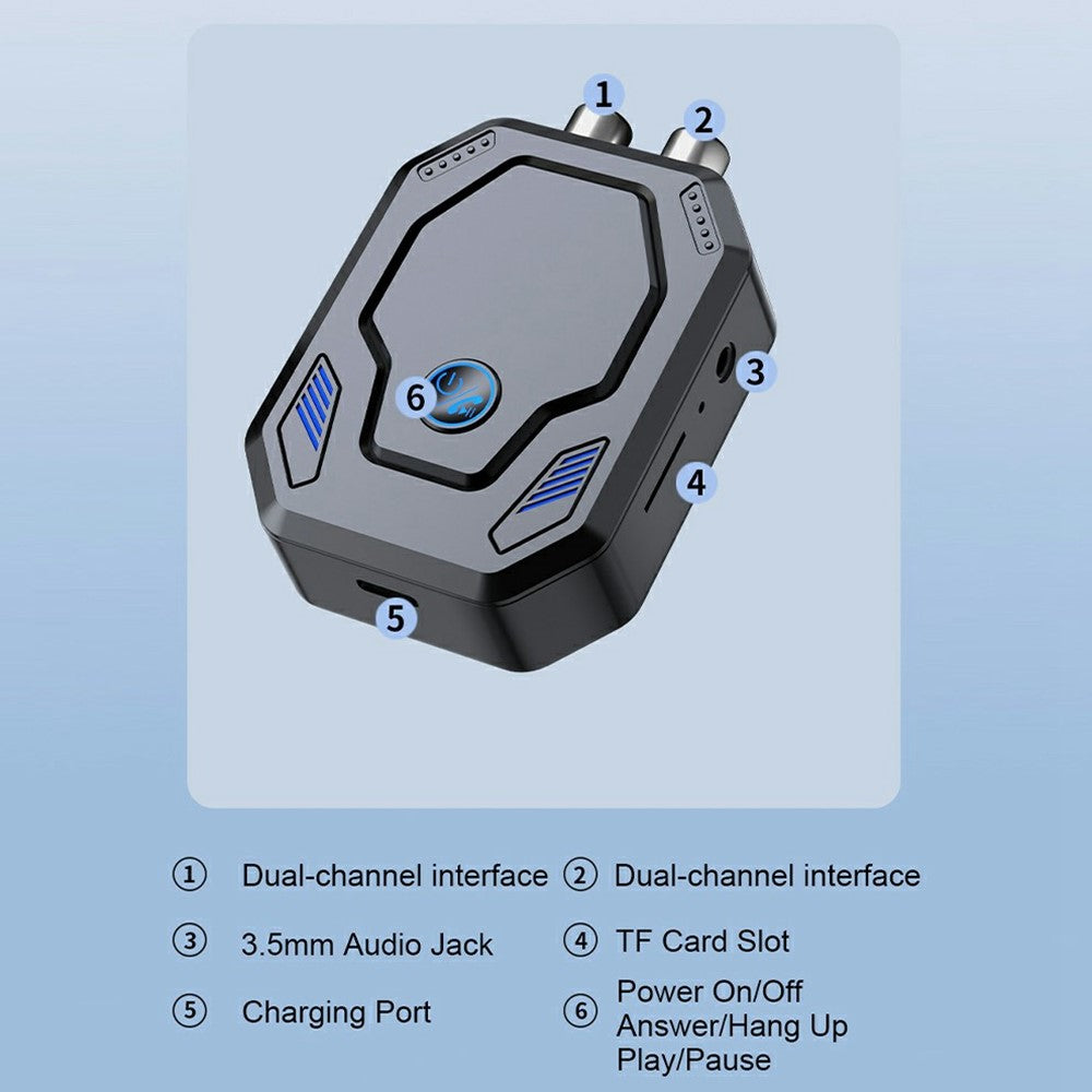 W25 Bluetooth-compatible 5.4 Audio Transceiver with AUX + RCA Dual Port & TF Card Slot Car Audio Adapter for Speakers