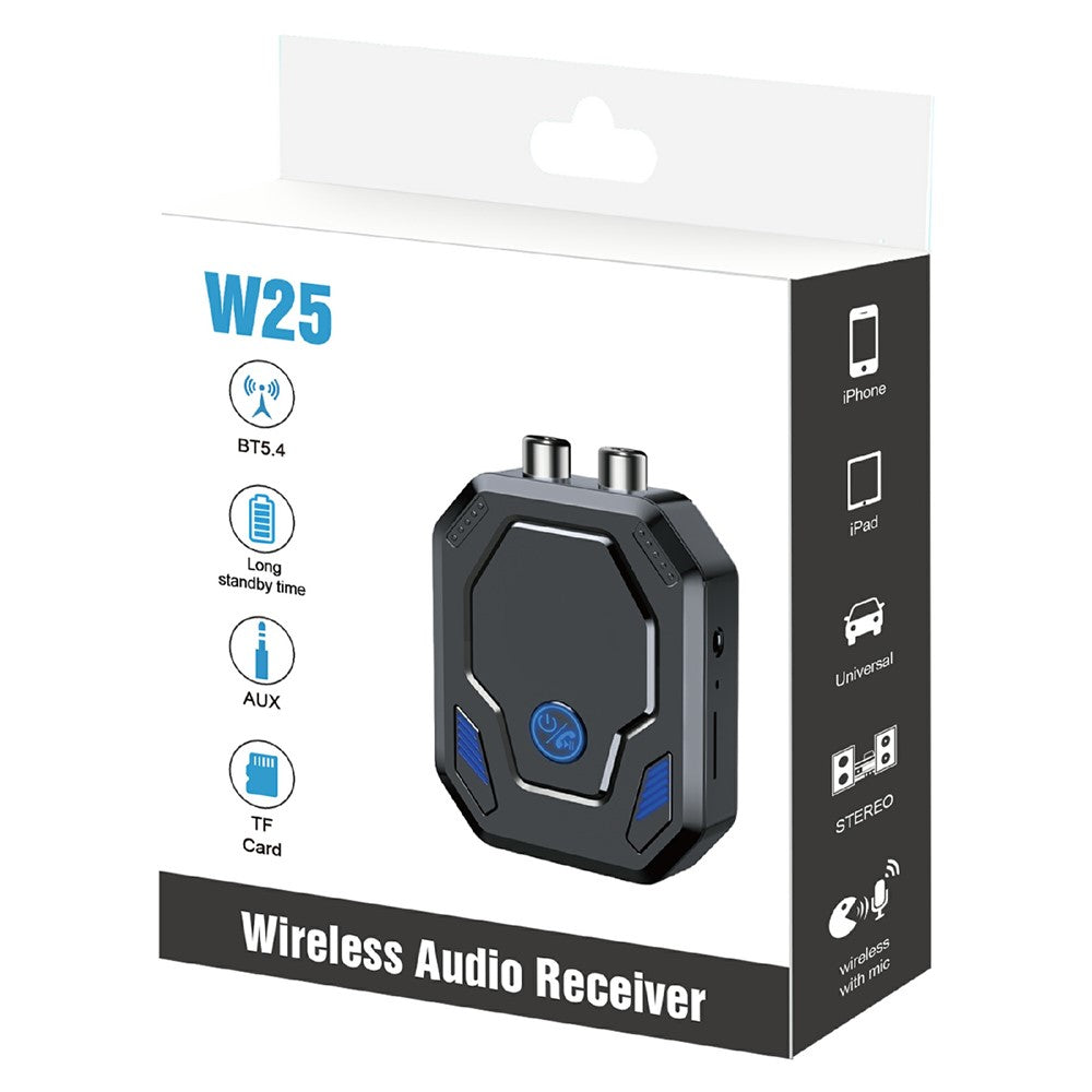 W25 Bluetooth-compatible 5.4 Audio Transceiver with AUX + RCA Dual Port & TF Card Slot Car Audio Adapter for Speakers
