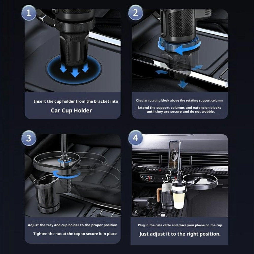 Magnetic Wireless Charging Car Phone Mount with Expandable Cup Holder Tray