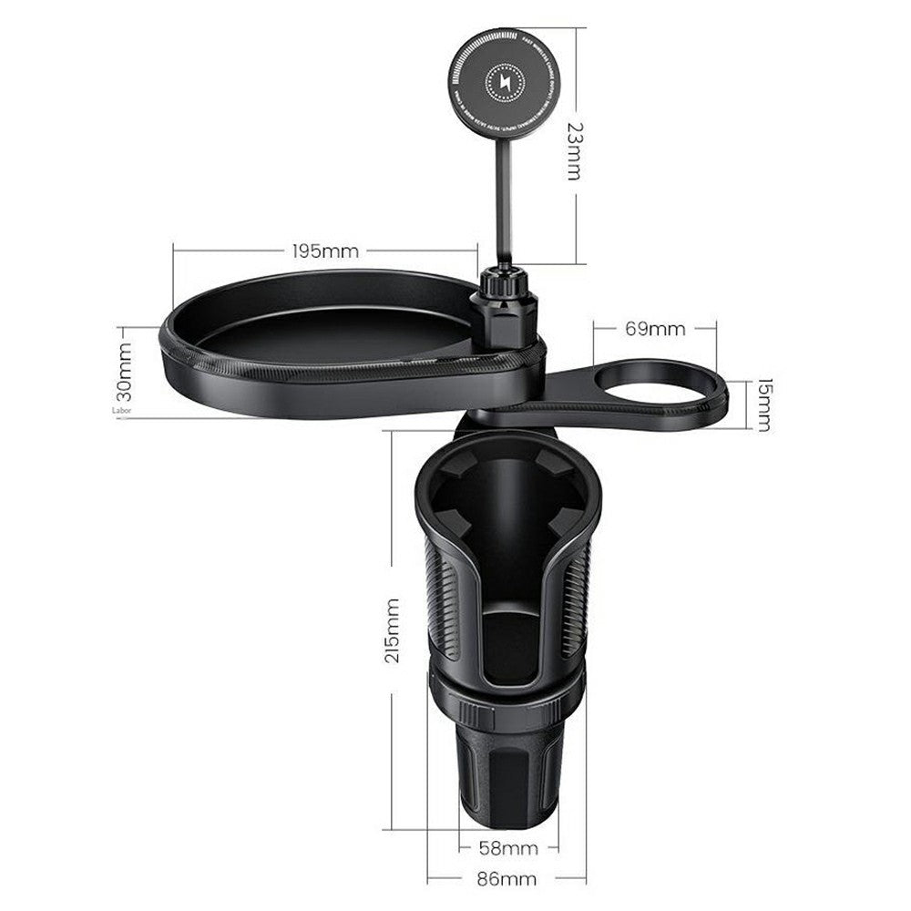 Magnetic Wireless Charging Car Phone Mount with Expandable Cup Holder Tray