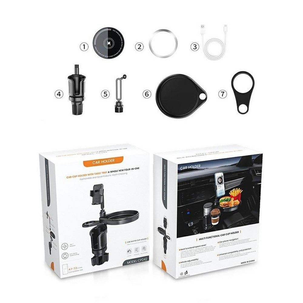 Magnetic Wireless Charging Car Phone Mount with Expandable Cup Holder Tray