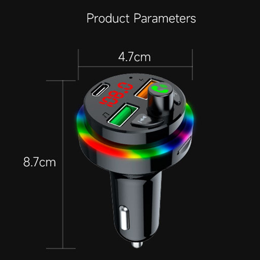PDF17 Bluetooth-compatible Car Charger 2 USB + Type-C PD 25W Fast Charging Car Charger Adapter Bluetooth-compatible Call Receiver Support TF Card / BT Music Player