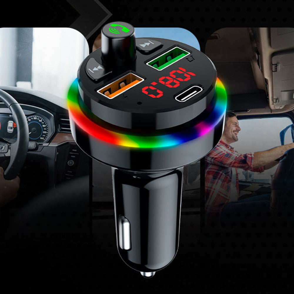 PDF17 Bluetooth-compatible Car Charger 2 USB + Type-C PD 25W Fast Charging Car Charger Adapter Bluetooth-compatible Call Receiver Support TF Card / BT Music Player