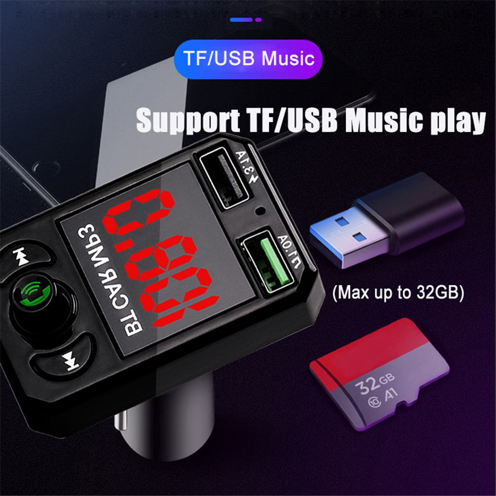 A6 BT FM Transmitter Car Charger with 2 USB Ports Car MP3 Player Supports U Disk, TF Card, Bluetooth-compatible Hands-Free Calling