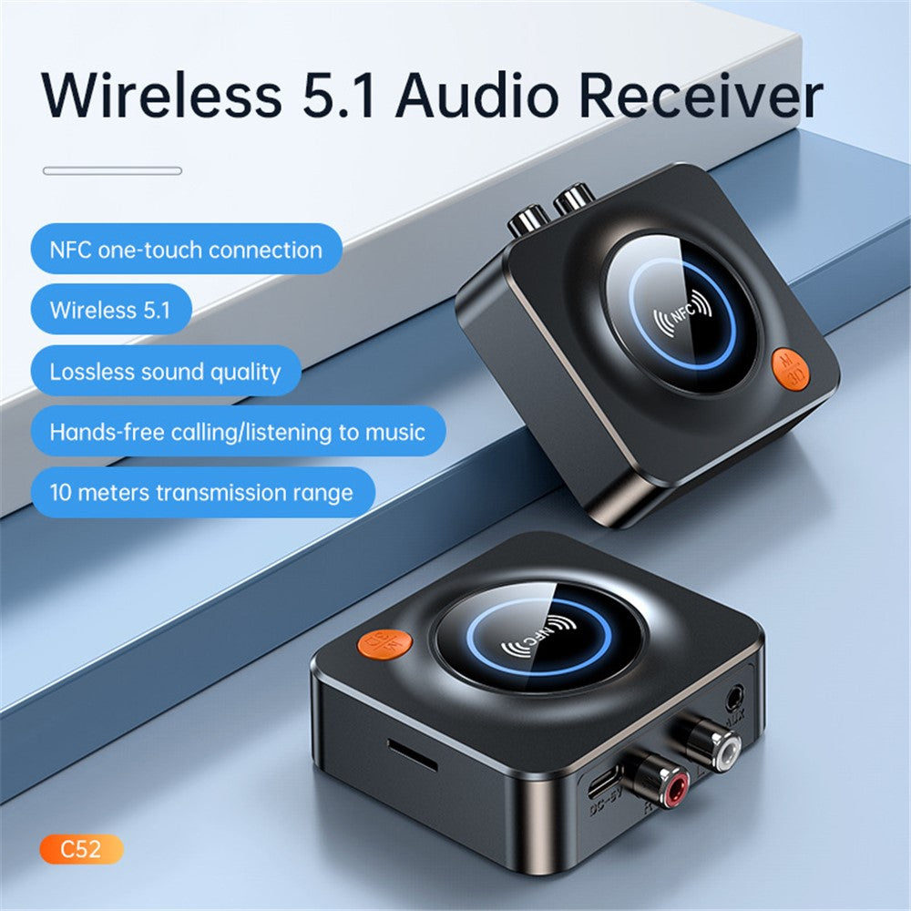 C52 NFC Bluetooth-compatible 5.1 Receiver Stereo AUX 3.5mm RCA Optical Bluetooth-compatible Audio Adapter TV Wireless Handsfree Call