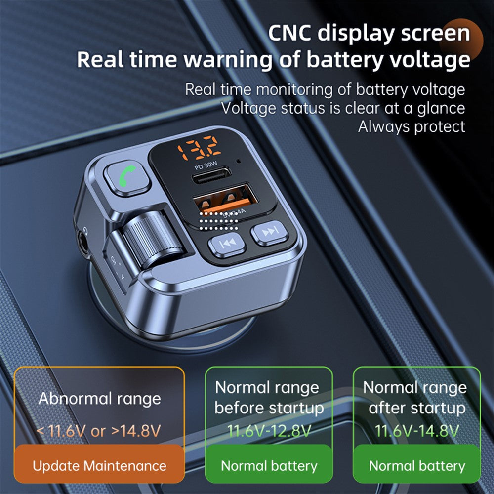 T16 PD 30W Car Charger Bluetooth-compatible MP3 Player FM Transmitter Charger Adapter with LED Screen