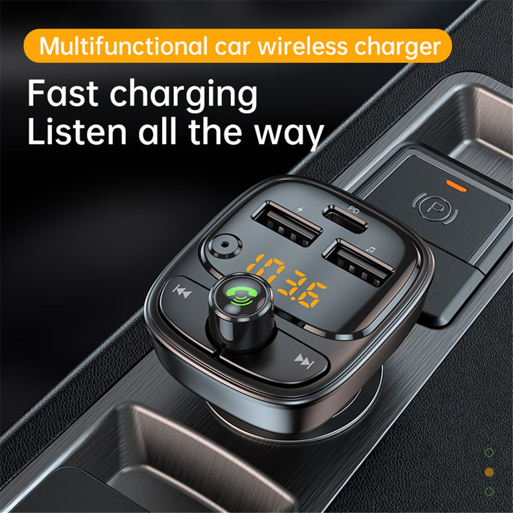 T02 PD 24W Bluetooth-compatible Car Charger MP3 Player Multifunction Car Charger Adapter with 2USB, Type-C Ports
